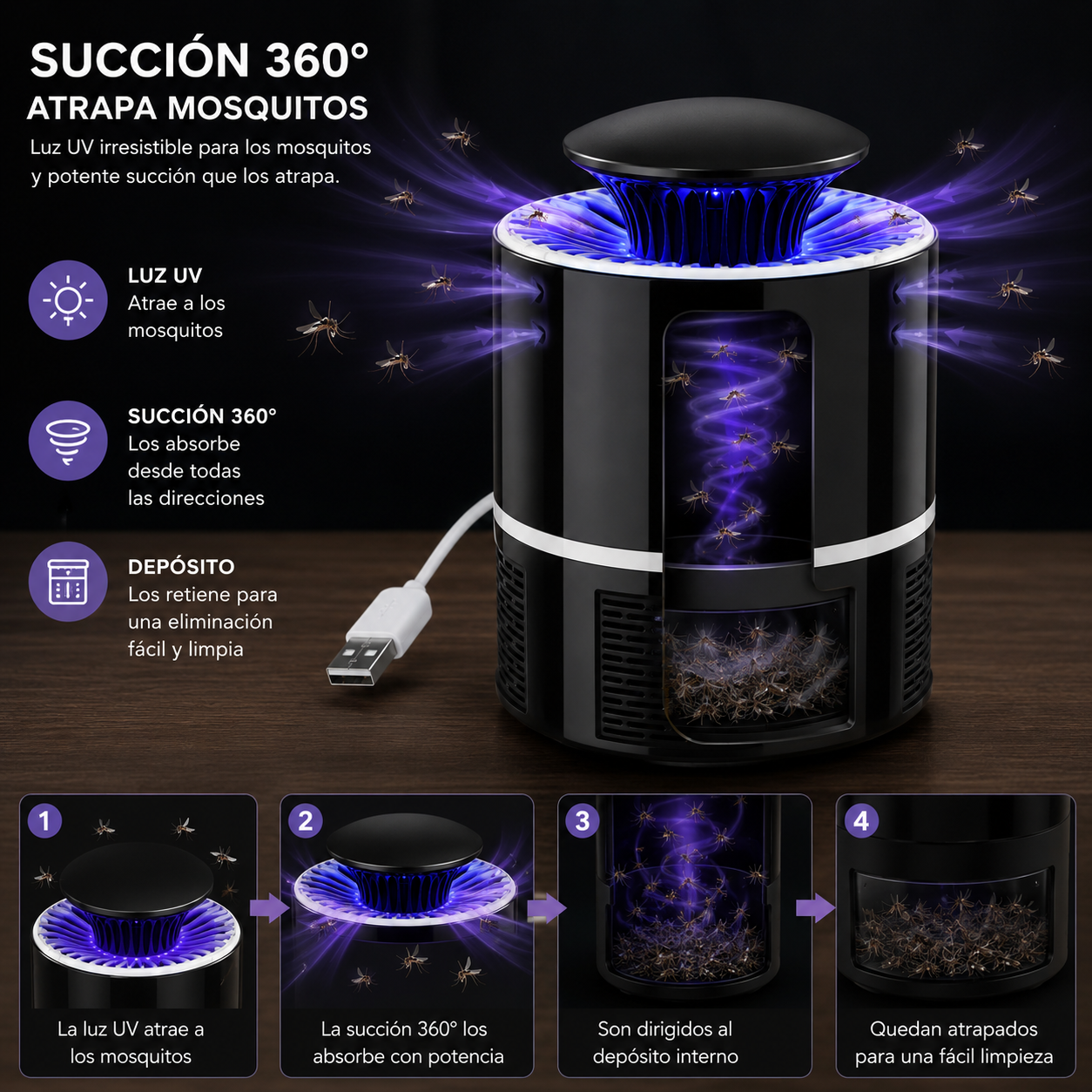 Lámpara Antimosquitos por Succión