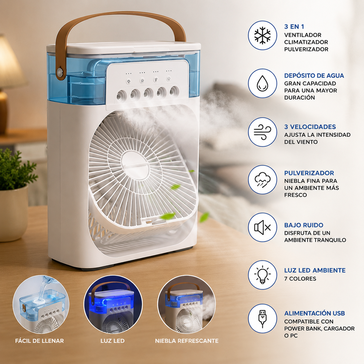 Climatizador con Pulverizador Portátil